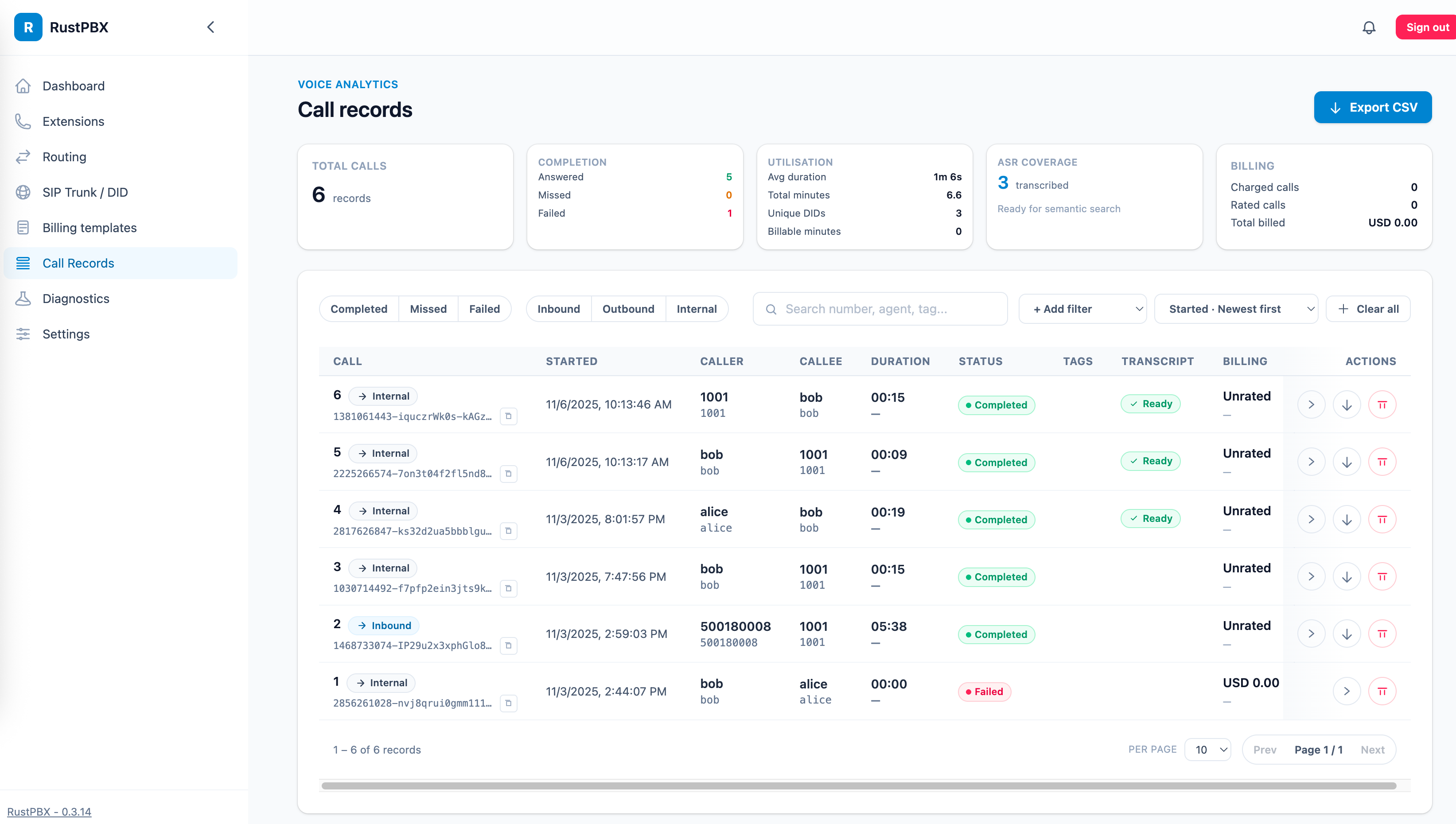 Call logs and observability