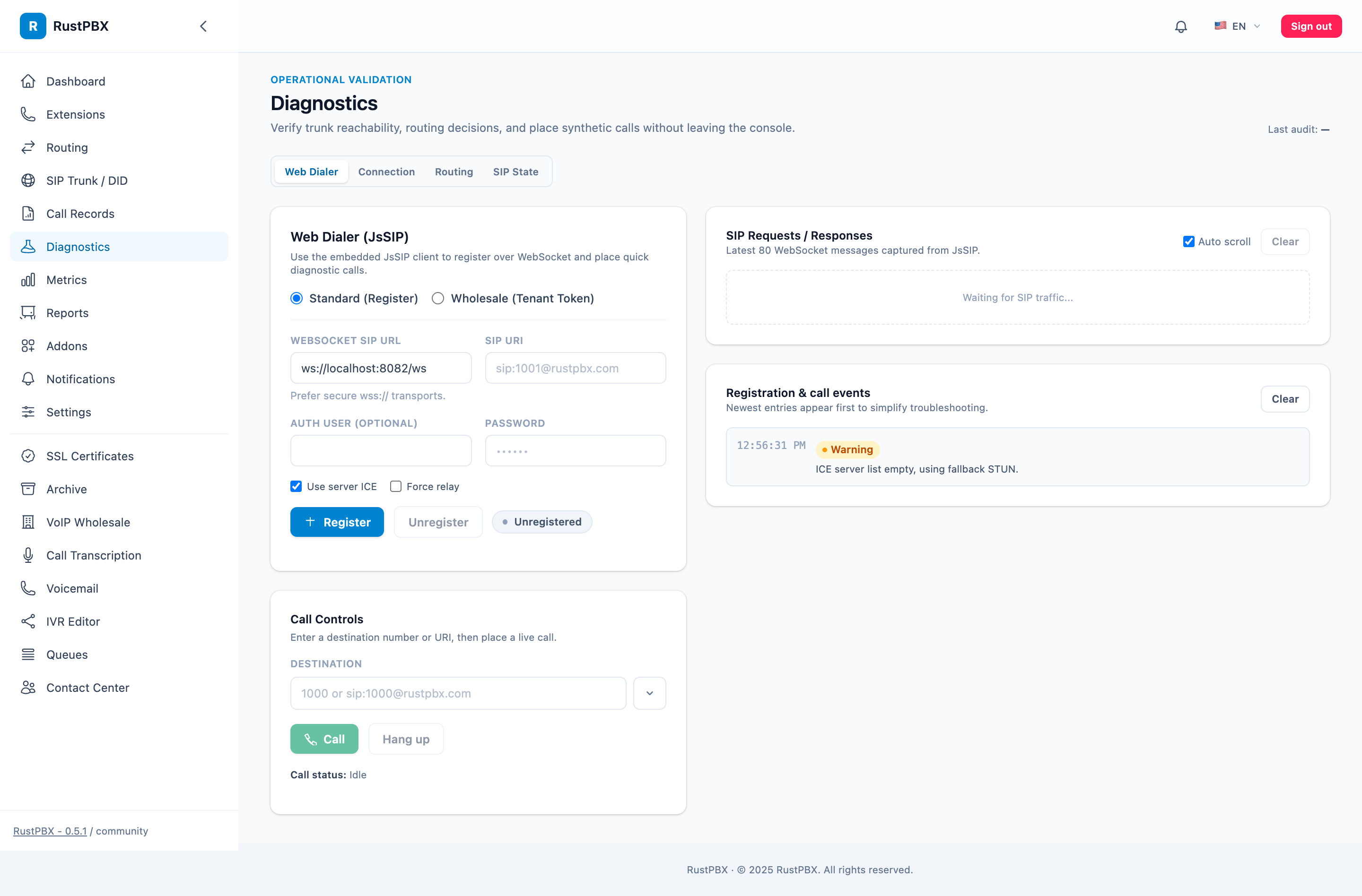 Diagnostics console: node health, monitoring and troubleshooting