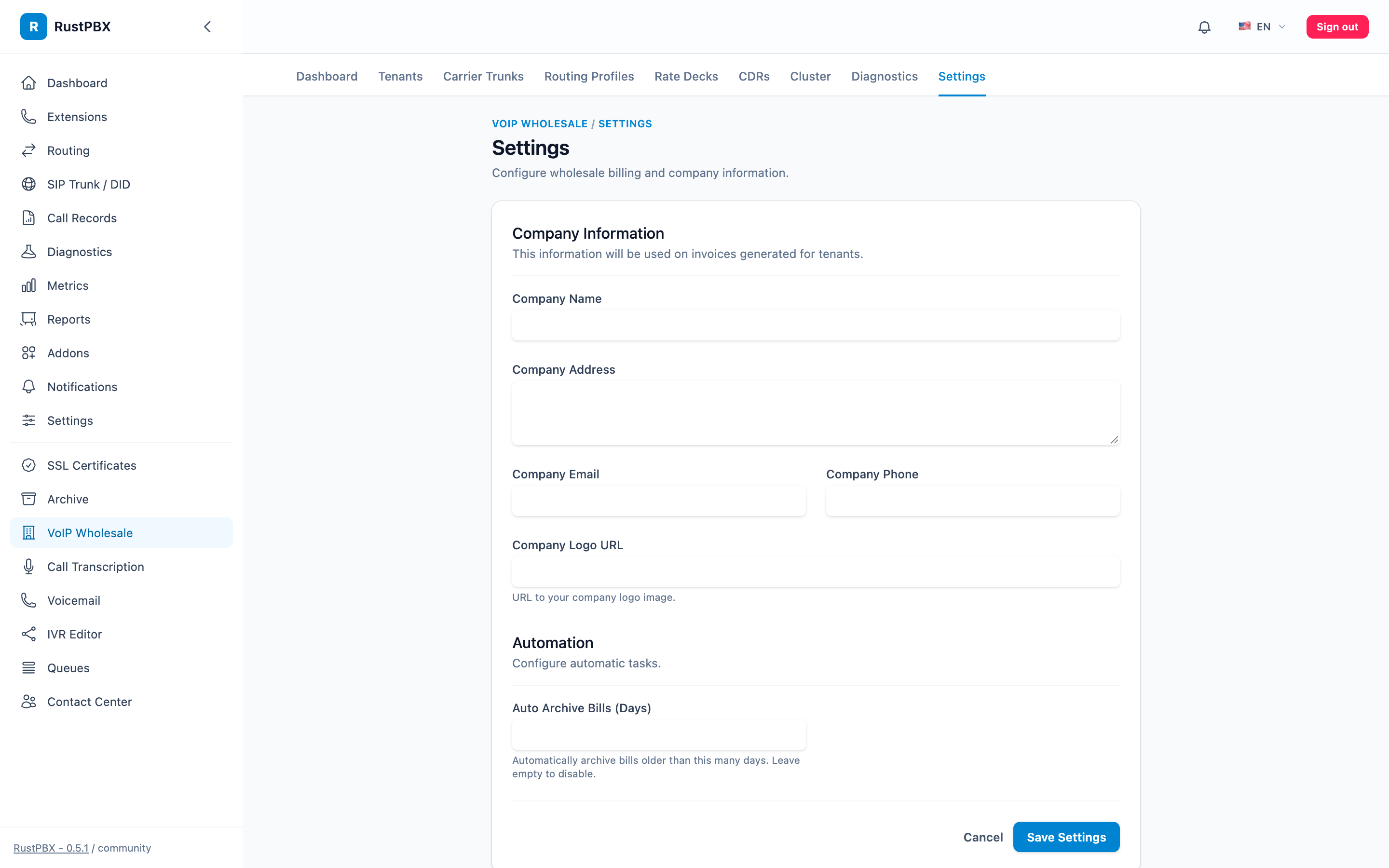 Wholesale settings console